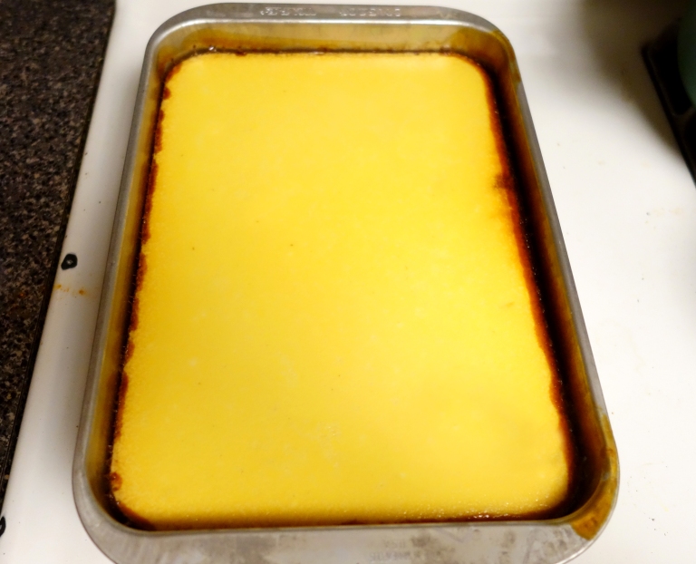 Flan out of the oven. Ready to cool in the fridge overnight.